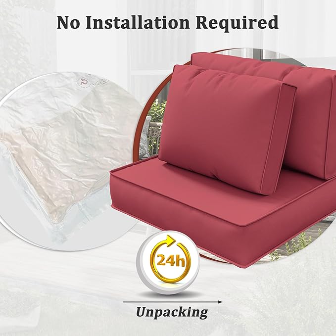 14-Piece Outdoor Cushions for Patio Furniture Thick Outdoor Chair Cushions 5" Foam High-Density Water-Resistant Deep Seat Cushion for 6-Seat Sectional Sets Liner&Cover Fuchsiared