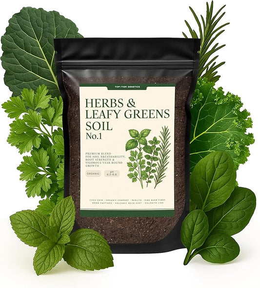 Herbs and Leafy Greens Soil – Premium Organic Nutrient-Rich Potting Mix for Basil, Mint, Lettuce, Spinach, Arugula & More – Fast Growth, Healthy Roots, Ready to Use! (4 QTS)