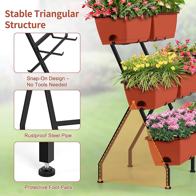 Raised Garden Beds Vertical Garden Planters Indoor Outdoor Standing Raised Planter Box with Legs, Plastic Raised Bed Tiered Planter Boxes Elevated Herb Flower Beds for Vegetables, Balcony, Patio, Red