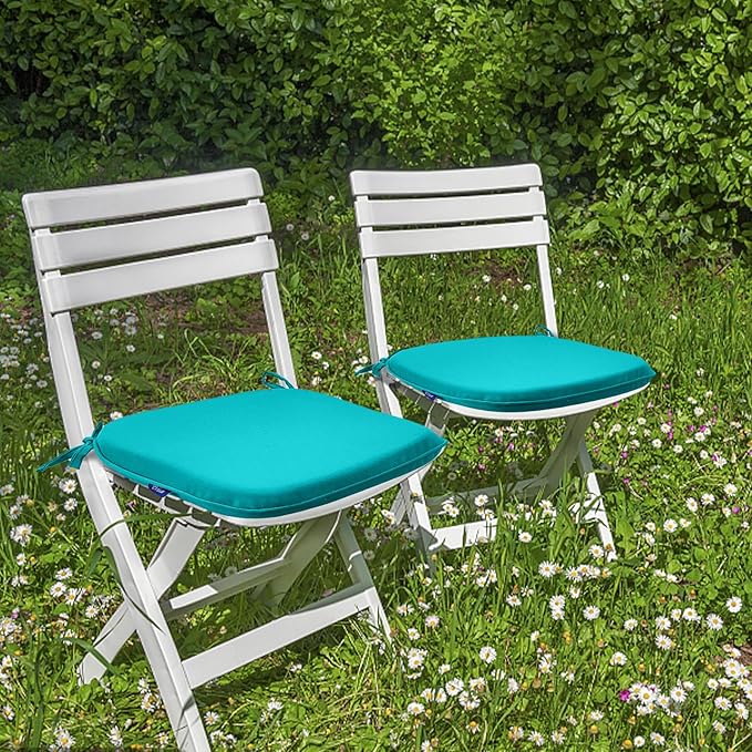 SleepMan Outdoor 17"x16" Chair Cushions with Ties Set of 6, Water Resistant All Weather U-Shape Seat Pads for Patio Garden Furniture Indoor Fade Resistant Patio Cushions (Peacock Green)