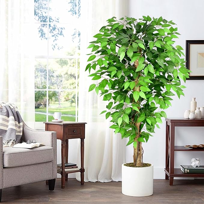 5ft Ficus Artificial Trees with Natural Curved Trunks, 60" Tall Lush Faux Tree for Home Decor Indoor, Green Lifelike Fake Ficus Tree Artificial Plants (Set of 2)