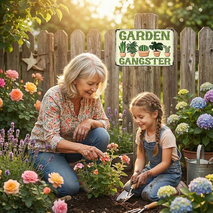 Funnysign Gardening Gifts Garden Ganster Vintage Gardening Tin Sign for Home Garden Patio Greenhouse Yard Decor 8 X 12 Inch (3826)