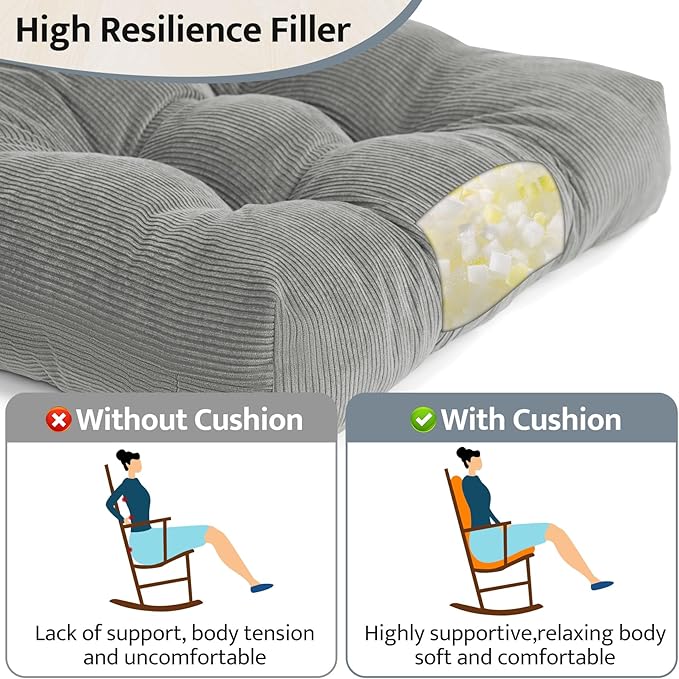 mudilun Adirondack Chair Cushions Non-Slip Indoor Rocking Chair Cushion with Straps Tufted Adirondack Chair Pads for Bedroom Living Room Porch Rocker
