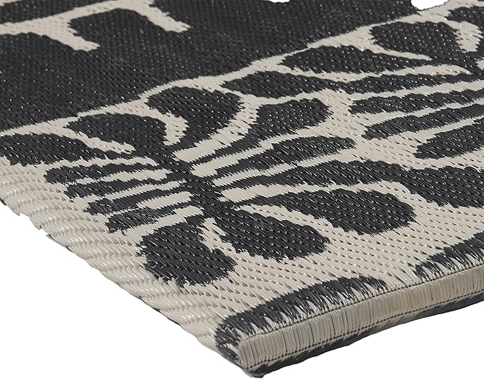 Fab Habitat Striped Non Slip Doormat - Durable, Thin - Recycled Plastic - Entryway, Front Door, Porch, Patio - Serowe - Black (24" x 36" Non-Slip)