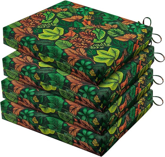 HARBOREST Outdoor Chair Cushions Set of 4, Water Resistant Patio Chair Cushions with Ties, Square Corner Outdoor Seat Cushions for Patio Furniture, 18.5"x16"x3", Colored Leaf