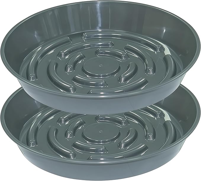 2 Packs Plant Saucer Pot Tray, 12 inch Grey Flower Planter Saucers and Drip Trays