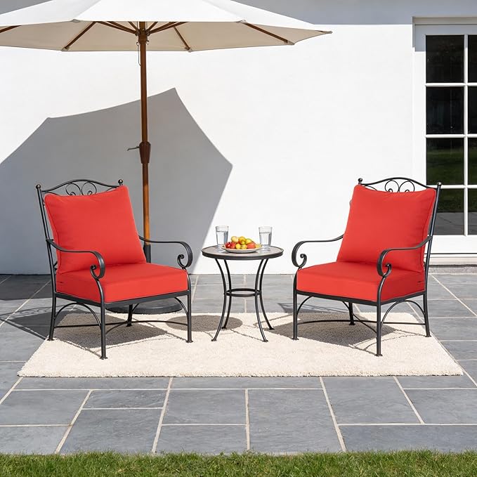 24x24 Inch Outdoor Deep Seat Cushions Set of 2,Thick High-Density Foam, Water-Resistant, Piped Edges & YKK Hidden Zipper for Patio Furniture,Red