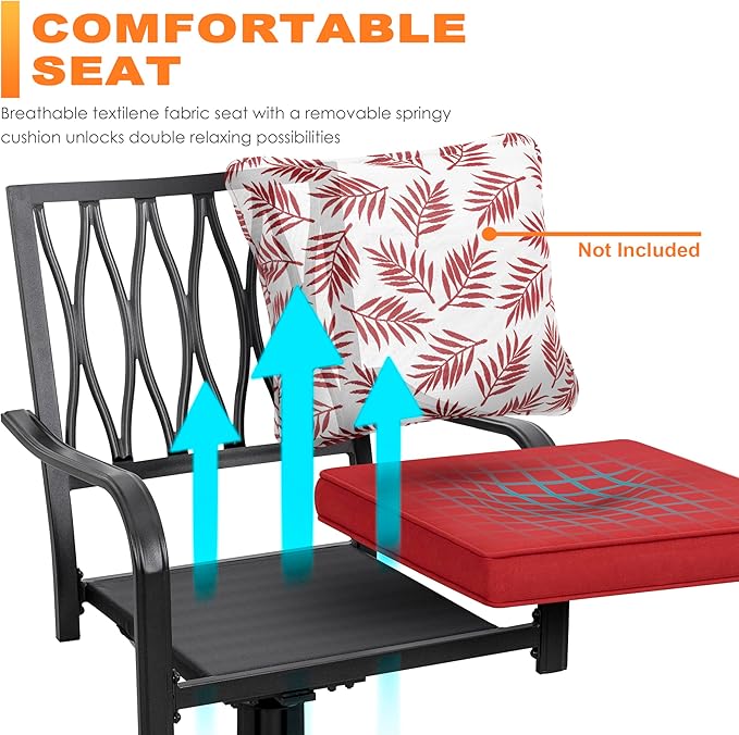 NUU GARDEN Patio Dining Chairs, Swivel Patio Chairs Set of 2 All-Weather Outdoor Rocker Chairs with Red Cushion for Outdoor Garden Lawn Backyard, Black