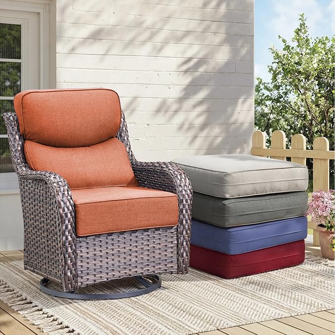 Outdoor Cushion Set for Patio Furniture, UV Resistant, Water Resistant - 6 Inch Thick Dual Layer Back Support Cushions– 24x24 Inch Patio Seat Covers for Chair/Sofa/Couch | Orange | 5-Pack |