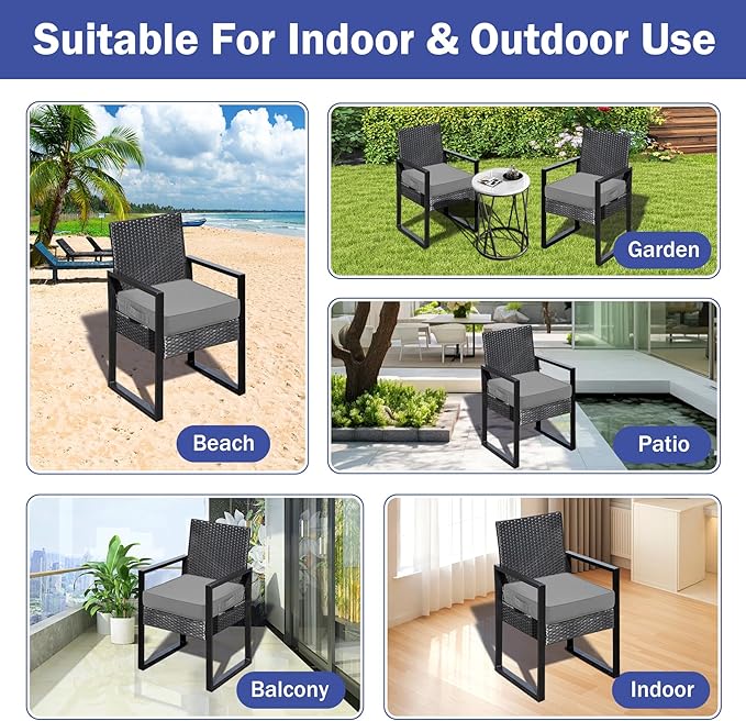 Patio Chair Cushions, 19" x 19" x 3" Outdoor Chair Cushions Set of 4, Waterproof Outdoor Cushions for Patio Furniture, Outdoors Seat Cushions Set of 4 with Handle and Ties, Light Grey