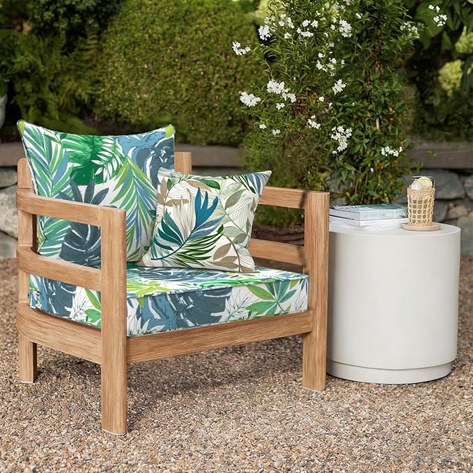 Outdoor Deep Seat Cushion Set, Water Repellent 24"x24" Patio Thick Cushions Replacement with Seat & Back Pillow for Patio Sofa, Wicker Chair, Couch - Islamorada Blue Green