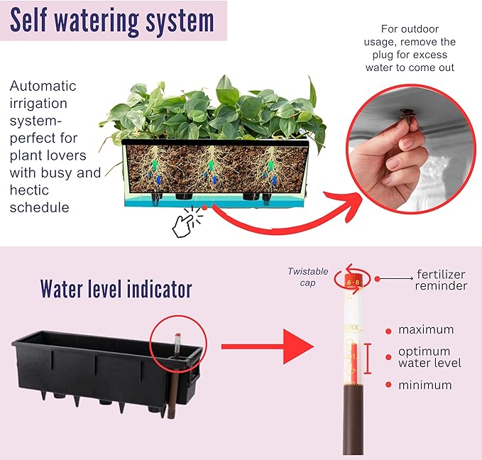 LaLaGreen Wall Planters Outdoor (20 Inch, 2 Pack) Brown Rectangular Window Flower Boxes with Brackets Self Watering System, Vertical Wall Mounted Plant Pot Container Herb Garden Balcony Indoor Decor