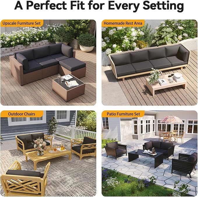Aoxun Outdoor Replacement Cushions for Patio Furniture, 4'' Water-Repellent Sofa Cushion for 4-Seat Rattan Wicker Sectional, Deep Seats & Fade Resistant (9-Piece, Black)
