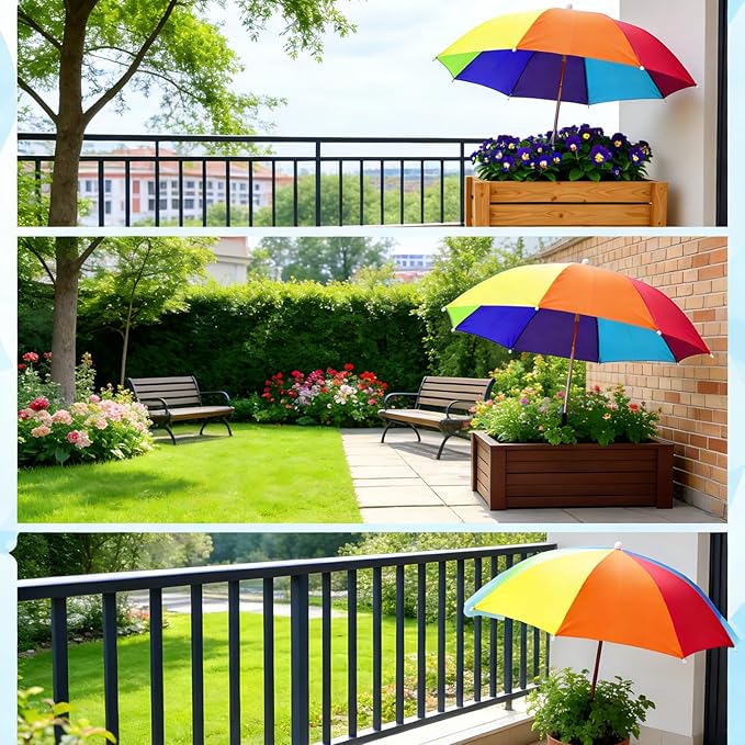 3Pcs Plant Umbrellas for Outdoor Plants,Garden Umbrella Shade for Potted Plants and Garden Beds,Provide Shade to ‌Defend Plants From Blazing Sun (1Yellow 1Pink 1Blue)