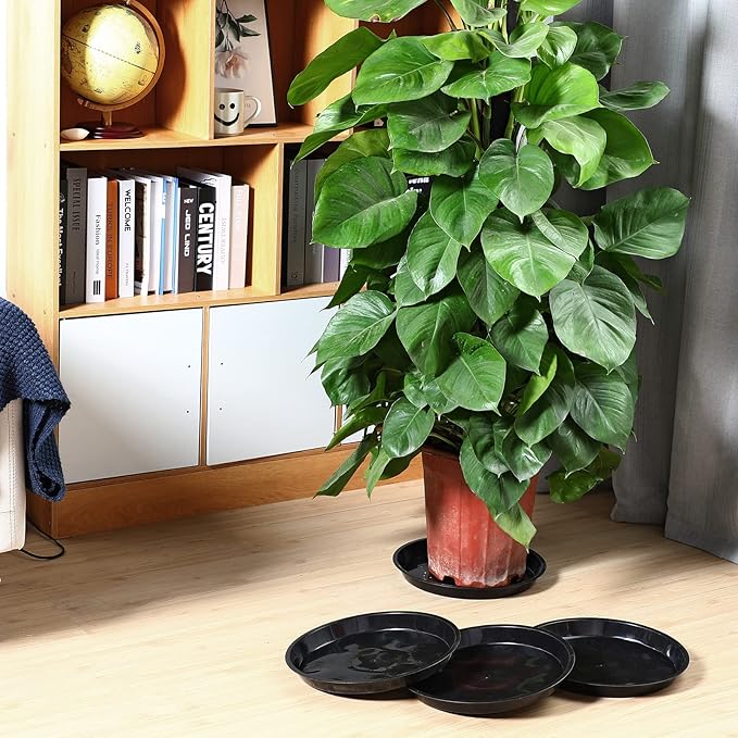 Sawysine 30 Pack Plastic Plant Saucer Round Drip Trays Black Flower Pot Saucers Thick Plant Dish Sturdy Water Tray Heavy Drainage Potted Container for Indoor Outdoor Garden (10 Inches)