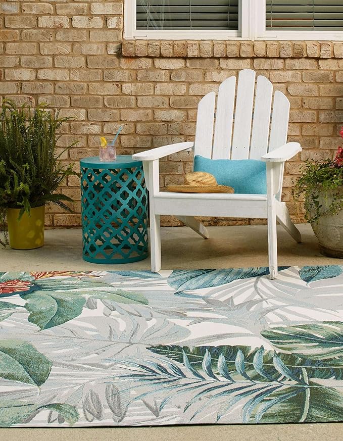 Unique Loom Outdoor Botanical Collection Area Rug - Kula (10' Square, Multi/ Gray)