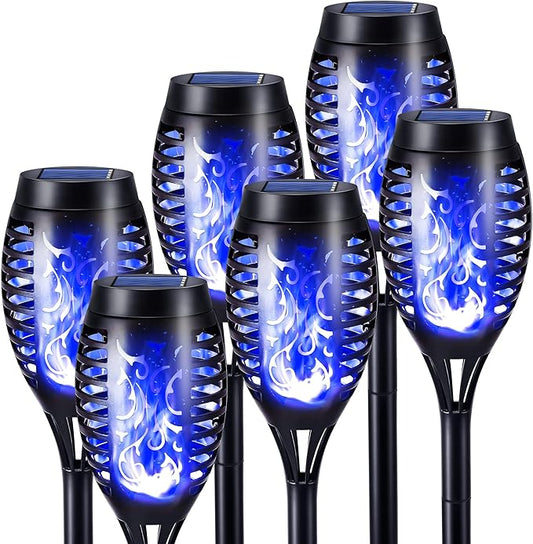 Toodour Solar Torch Flame Lights, 6 Pack Solar Lights Outdoor with Flickering Flame, Waterproof Solar Pathway Light Landscape Decoration Lighting for Garden, Lawn, Yard, Outdoor Decor - Blue
