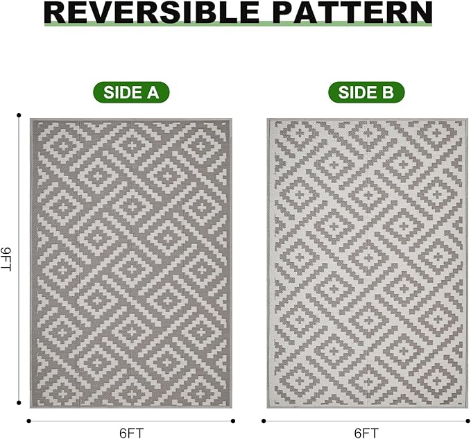 RURALITY Outdoor Rugs 6x9 Feet for Patios Clearance,Plastic Straw Waterproof Mats for Backyard,Porch,Deck,Balcony,Coffee&Beige