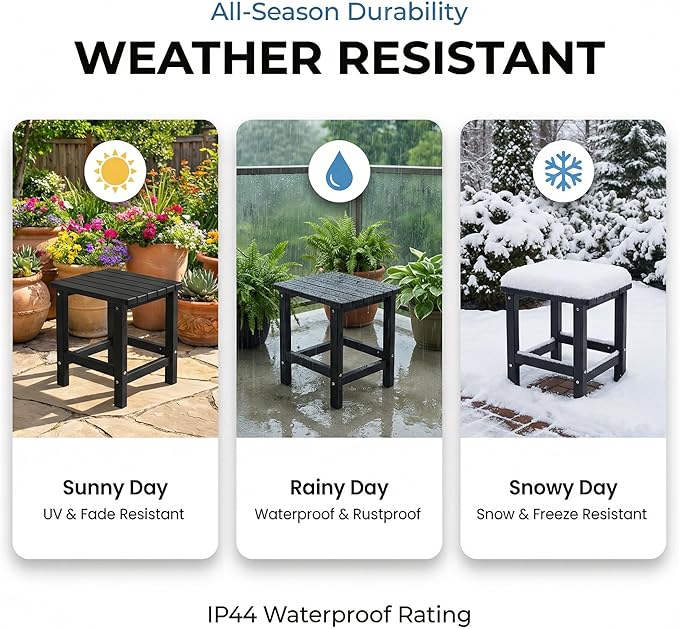 PASAMIC Adirondack Square Outdoor Side Table, HDPE Small Outdoor Table, Patio End Table for Patio, Pool, Backyard, Weather-Resistant, Easy Maintenance (Black)