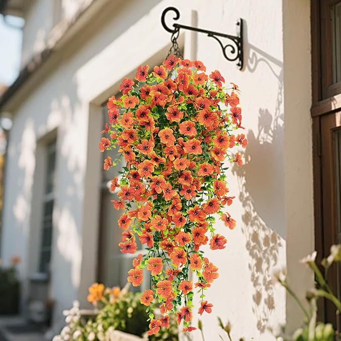 8 Pcs Outdoor Fall Decor, Fall Flowers Artificial For Decoration, Artificial Mums For Outdoors, Fake Mums Faux Mums For Outside Half Sphere, Fake Hanging Plants Plastic Flowers For Outdoors Home Porch