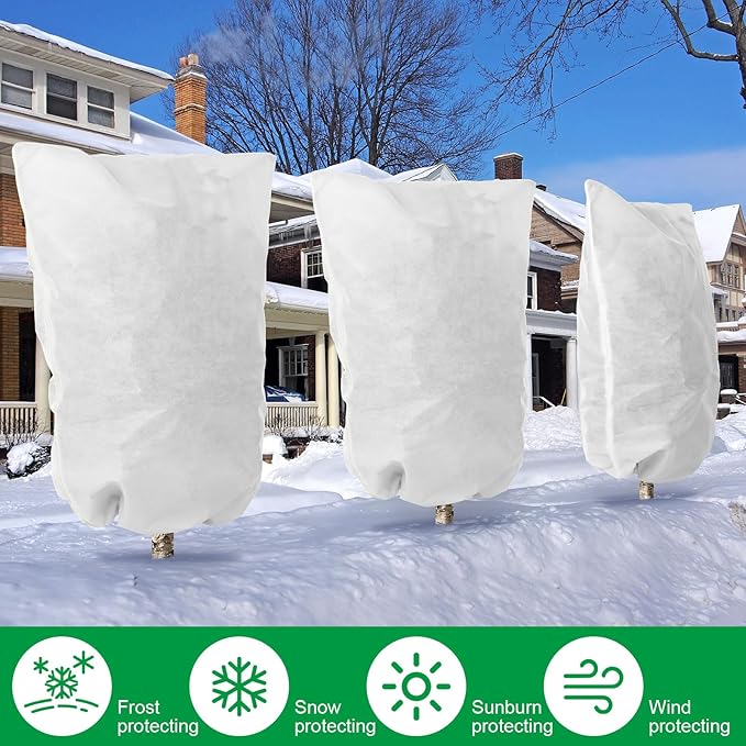 1 Pcs 10 x 10 ft Plant Covers Freeze Protection Extra Large Frost Cloth Plant Covers with Zipper Drawstring Winter Cold Weather Frost Blankets for Outdoor Palm Fruit Tree and Shrubs (White)