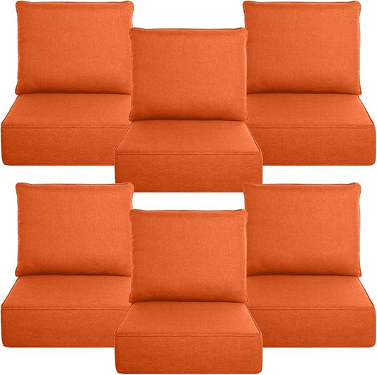 Belord Luxury 6" Thick Outdoor Cushion 6 Set - 22 x24 Inch 28D Sponge Filling Fade-Resistant Chair Cushion, Spill Proof Removable Patio Furniture Replacement Cushion for Sofa Bench Swing - Orange