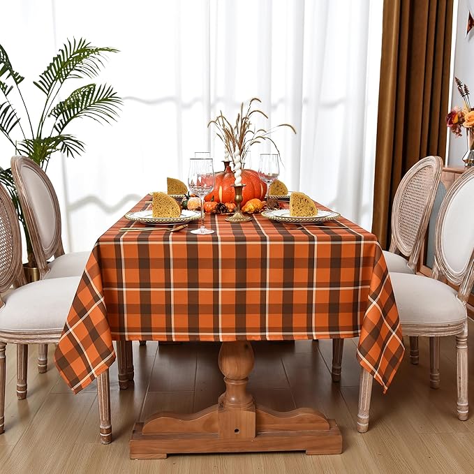 Classic Gingham Buffalo Tablecloth Fabric - Oblong 58x144 Inch Water Proof Checkered Table Cloth for Indoor Outdoor - Farmhouse Table Cover for Thanksgiving Day, Picnics, BBQs, Halloween
