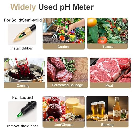 Soil pH Meter for Food, Bluetooth Water pH Tester for Soil & Hydroponic, Digital pH Temp Meter for Blueberry Jam with ATC for Canning, Dough, Garden Lawn, Indoor Outdoor Plants, Raised Garden Beds