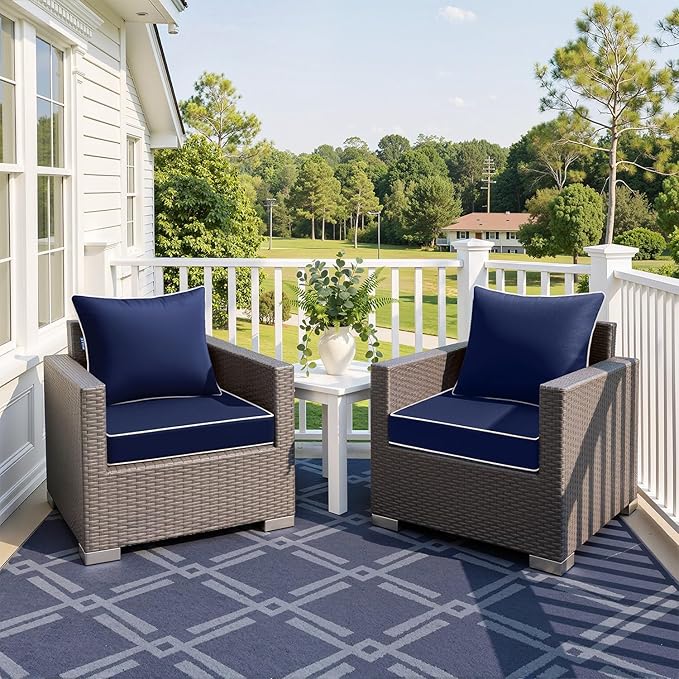 MIULEE Navy Outdoor Seat Cushion 24x24 Inch Waterproof & 3 Year Fade Resistant Deep Seat and Back Cushion for Patio Furniture Chair Sofa Couch with Handle and Adjustable Straps