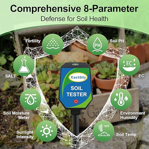 8-in-1 Soil Moisture Meter with App, Digital Soil Tester for pH, EC, Fertility, Salinity, Sunlight, Air Humidity, Temperature, Accurate Soil Test Kit for Indoor & Outdoor Plants