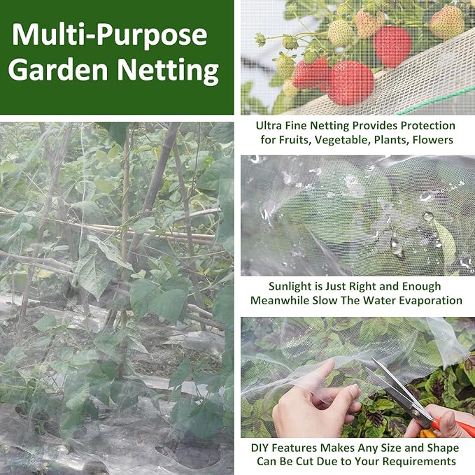 Ultra Fine Garden Netting, 4'x10' Plant Netting Pest Barrier for Garden Protection Row Cover Raised Bed Screen Mesh Greenhouse Mosquito Net, Protecting Tree Plants Vegetable Flowers Fruits