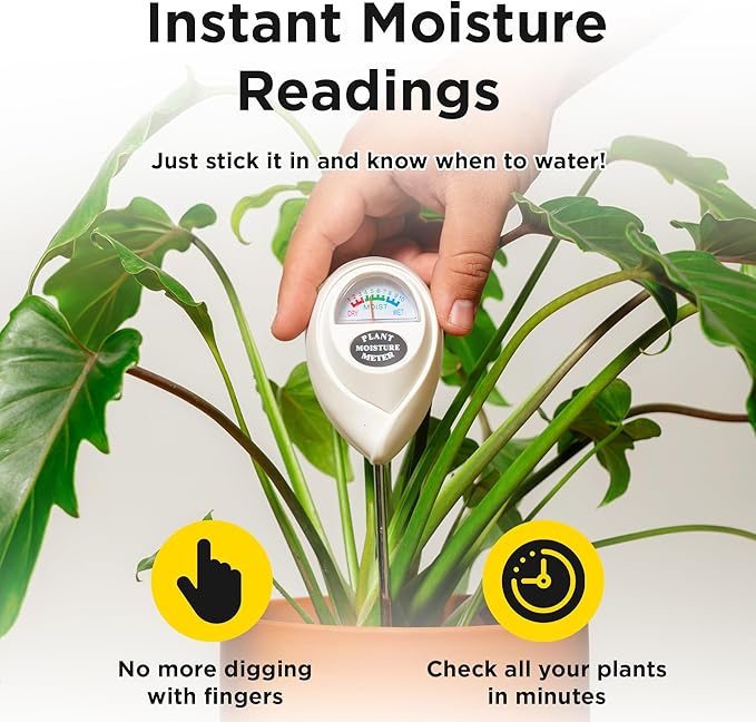Classy Casita Soil Moisture Meter - Hygrometer Sensor Tool for Indoor and Outdoor Plants - Monitoring Water Levels in Soil House, Gardening, Farm, Lawn, Potted Care - No Batteries Required - White