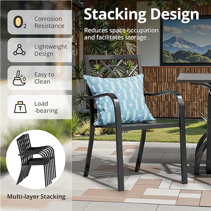 Outdoor Patio Chairs Set of 4, 300 lbs Patio Bistro Chairs, Stackable Wrought Iron Chairs with Armrest for Garden, Backyard, Balcony