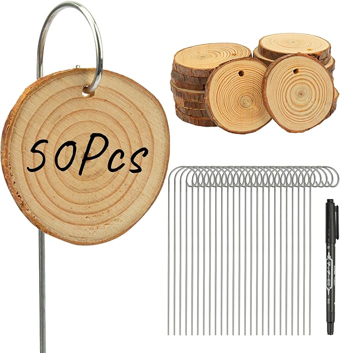 Temlum Wooden Plant Labels with Marker Pen, 50 Pcs Plant Markers Garden Label Stakes Plant Sign Tags for Flowers, Herbs, Potted Plants, Seed