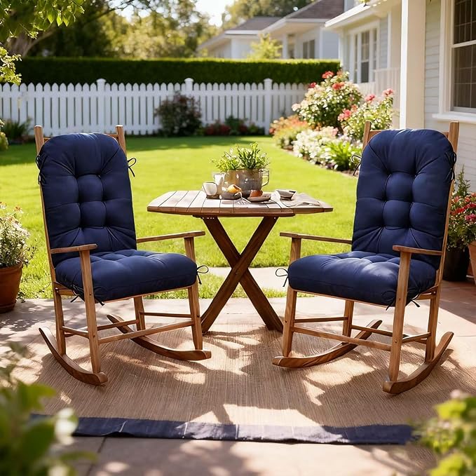 Waterproof Rocking Chair Cushion Patio Chair Cushions Tufted Chair Pads for Rocker Furniture Indoor Outdoor Navy Green