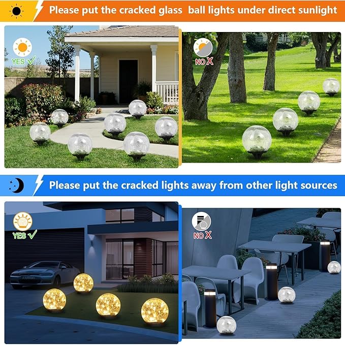 Solar Garden Lights Outdoor Waterproof, 4 Pack 30 LEDs Cracked Glass Ball Light, Ground Landscape Garden Decor, Solar Globe Decorative for Pathway/Patio/Lawn/Yard (Warm White, 3.9")