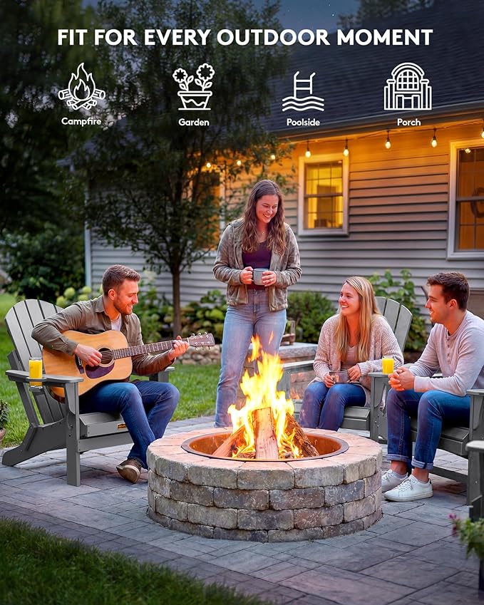 SERWALL Folding Adirondack Chair Set of 6 for Patio Garden Outdoors Fire Pit- Spanish Gray