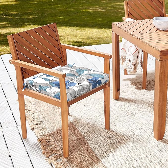 LVTXIII Outdoor Chair Cushions 18.5"x16"x2" Pack of 2, Water-Repellent Square Corner Memory Foam Seat Cushions with Ties for Garden Patio Furniture, Clemens Noir Blue