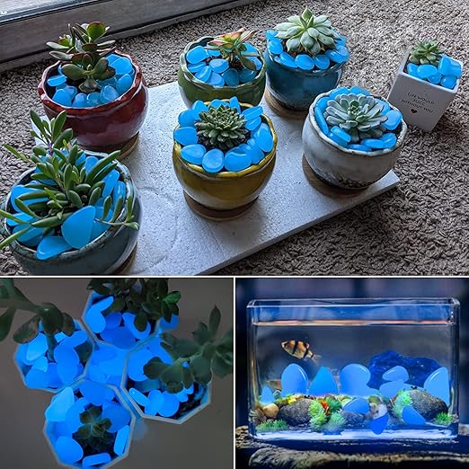 Glow in The Dark Rocks Outdoor, 200 pcs Blue Solar Rocks for Landscaping, Outdoor Decor Glow in The Dark Stones, Glowing Pebbles for Garden Backyard Patio Lawn Pond Fish Tank Aquarium Decor
