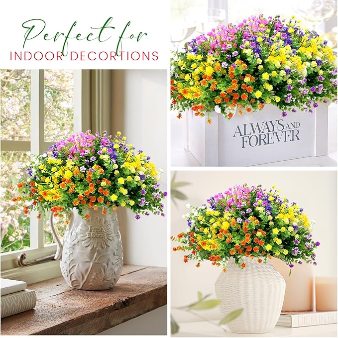 20 Bundles Spring Fake Artificial Faux Plants Flowers Outdoor, Artificial Plants UV Resistant for Garden Home Wedding Farmhouse Decor