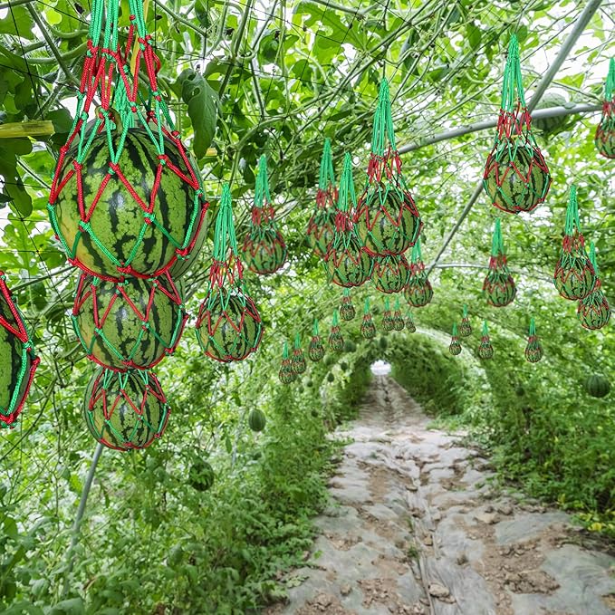 12 Pack Melon Hammocks Cradles with S Hanging Hooks, Heavy Duty Watermelon Nets Melon Hammock for Trellis Pumpkin Hanging Bags for Growing Cantaloupe Pumpkin in Vertical Garden (Red and Green, 12)