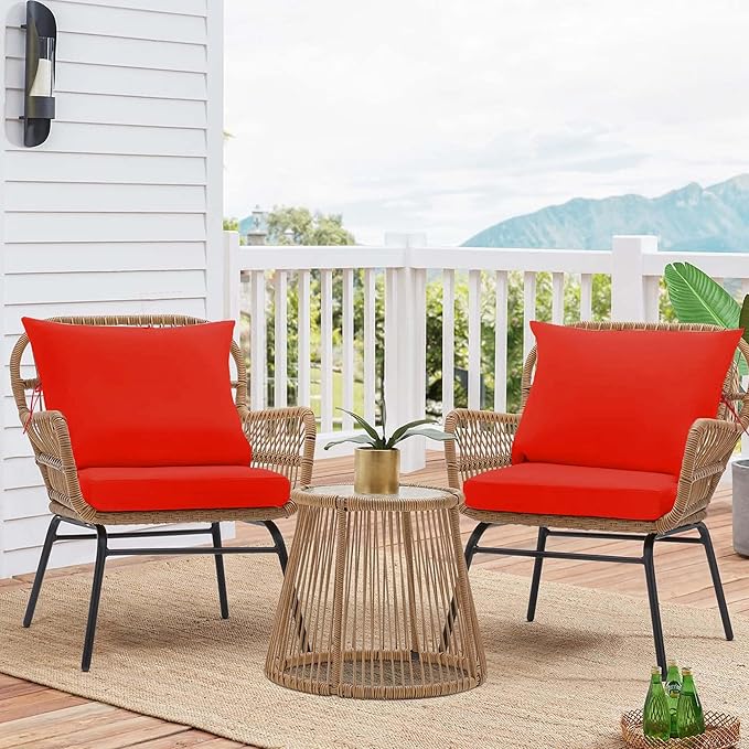 Outdoor Chair Cushions 4 Set,24 x 24 x 5IN, Patio Deep Seat Cushion for Patio Furniture, Waterproof & Fade Resistant Thick Deep Seating Pads for Outside Wicker Ratten Chair Sofa Couch,red