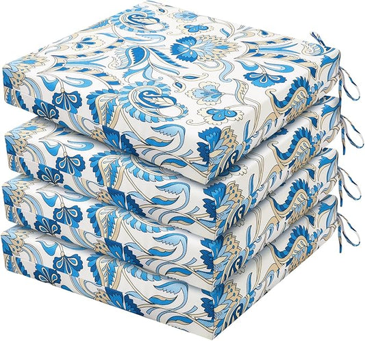 HARBOREST Outdoor Chair Cushions Set of 4, Water Resistant Patio Chair Cushions with Ties, Square Corner Outdoor Seat Cushions for Patio Furniture, 18.5"x16"x3", Blue Butterfly