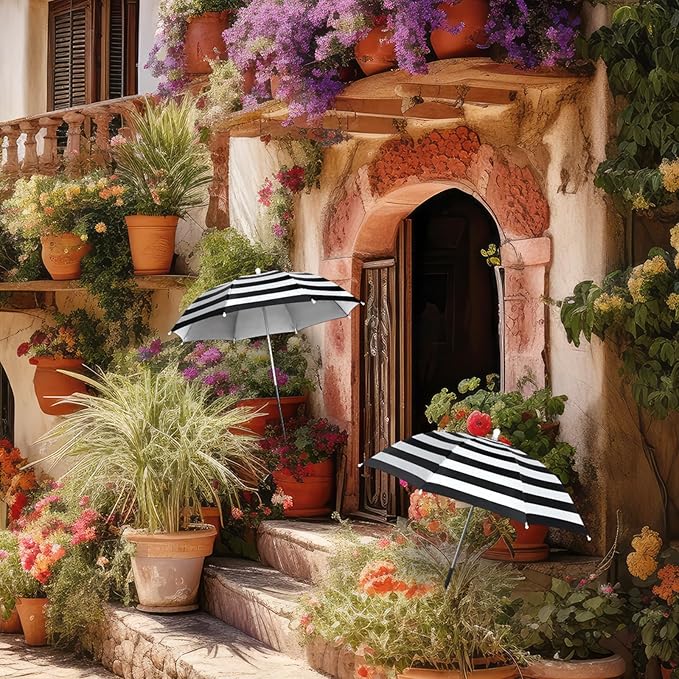 Abbylike 2 Set Plant Umbrellas for Outdoor Plants, Garden Umbrella Shade for Potted Plants and Garden Beds Plant Cover for Sun Summer Beach Terrace Lawn Swimming Pool (Stripe,Black and White)