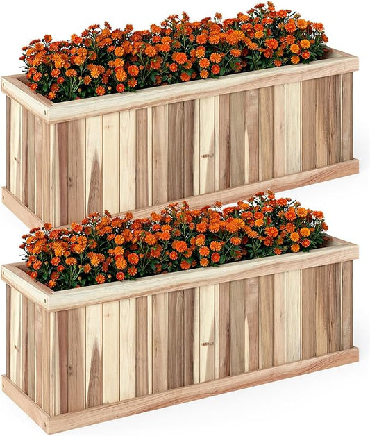 Giantex Acacia Wood Raised Garden Bed Set of 2, Rectangular Planter Box w/Drainage Gaps, Raised Bed for Growing Vegetable, Herb, Fruit, Outdoor Plant Container for Backyard, Lawn, 36"x12"x12"
