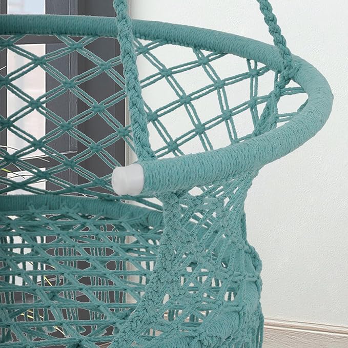 Athena Collection Hammock Swing Chair with Cushion, Outdoor Macrame Chair with Mounting Hardware, Max 350 Lbs, Large Cotton Rope Hanging Chair for Outdoor Indoor Porch Garden, Green