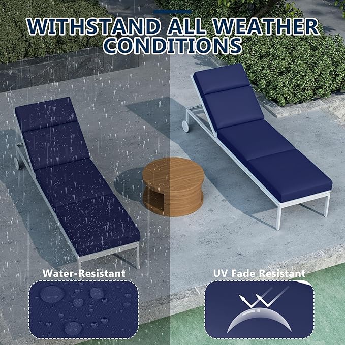 4 Pcs Chaise Lounge Cushions Outdoor, 72 x 21 x 4 Inch Lounge Chair Cushions for Outdoor Furniture - Waterproof Lounge Patio Replacement Cushion, 4In Fade-Resistant ThickPatio Chaise Lounge Cushion