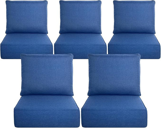 Belord Luxury 6" Thick Outdoor Cushion 5 Set - 24 x24 Inch 28D Sponge Filling Fade-Resistant Chair Cushion, Spill Proof Removable Patio Furniture Replacement Cushion for Sofa Bench Swing - Blue