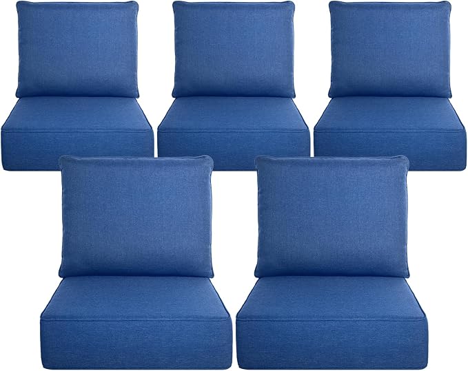 Belord Luxury 6" Thick Outdoor Cushion 5 Set - 22 x24 Inch 28D Sponge Filling Fade-Resistant Chair Cushion, Spill Proof Removable Patio Furniture Replacement Cushion for Sofa Bench Swing - Blue