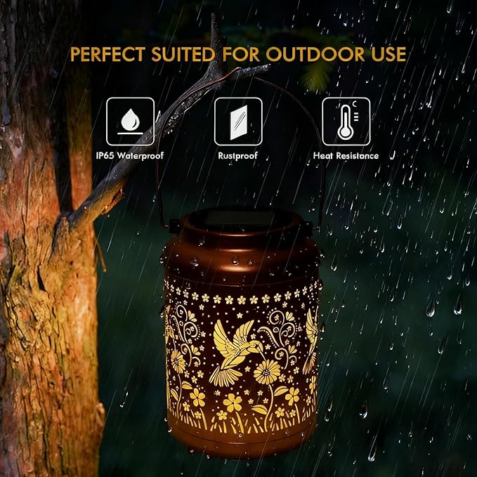 Gifts for Women Mom, Solar Lanterns Outdoor Garden Decor- Solar Lights Waterproof Hummingbird Decorative Hanging Metal Lights Gardening Gift for Outside Yard, Patio, Backyard, Farm